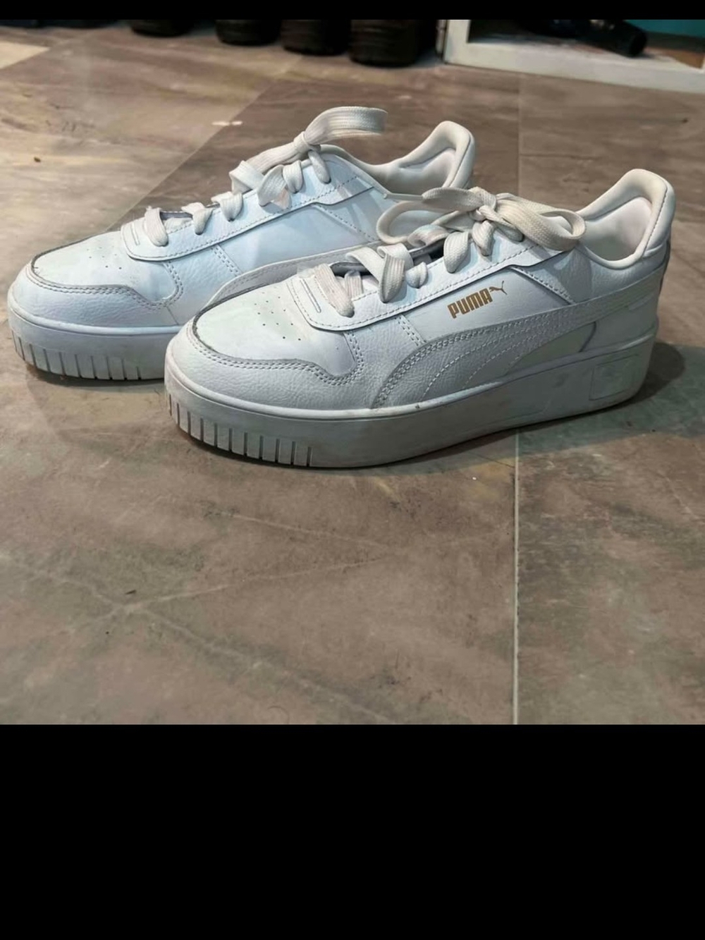 Puma White Platform Low-Top Sneakers with Gold Logo